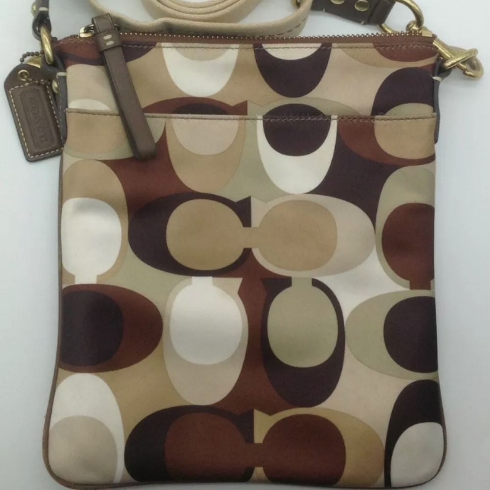Coach 40659 Multicolor Scarf Print Tote Crossbody Bag Purse satin - Picture 7 of 9